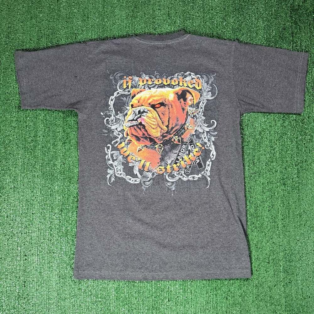 Y2K Style King Fashions Industrial Local 2010 Graphic T-Shirt Medium Bulldog